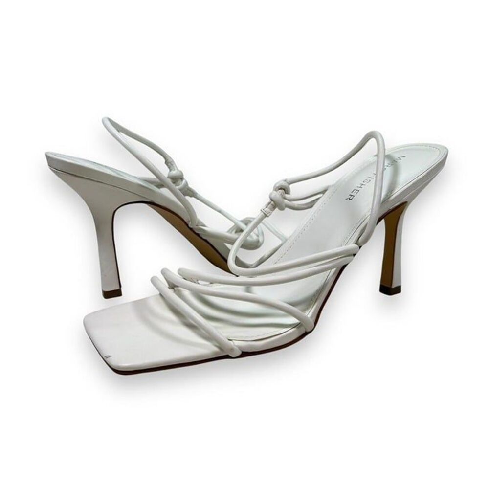 EUC Marc Fisher Dareta Faux Leather‎ Square Toe Strappy Heels Womens 10 White